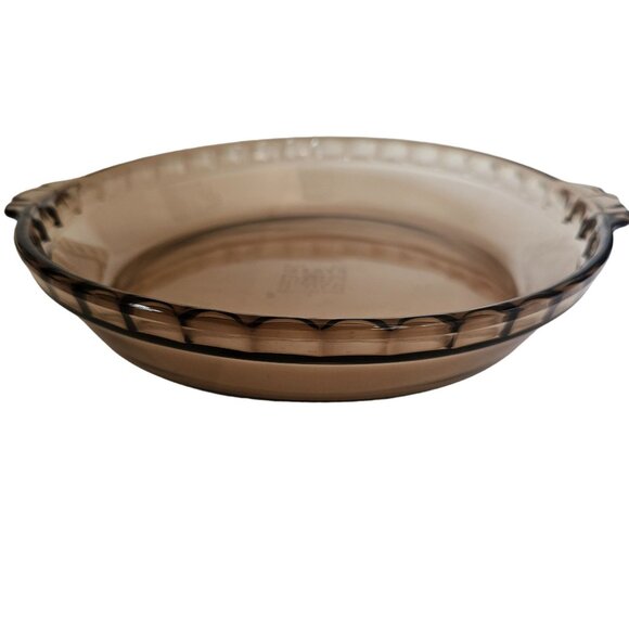 Pyrex Visions Amber Glass Fluted Pie Pan #229 crimped brown deep dish plate 10" - Picture 2 of 12